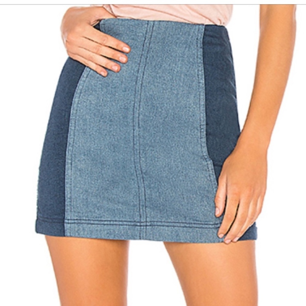 Free People Modern Femme Size 8 Denim Mini Skirt Colorblock Fitted Boho